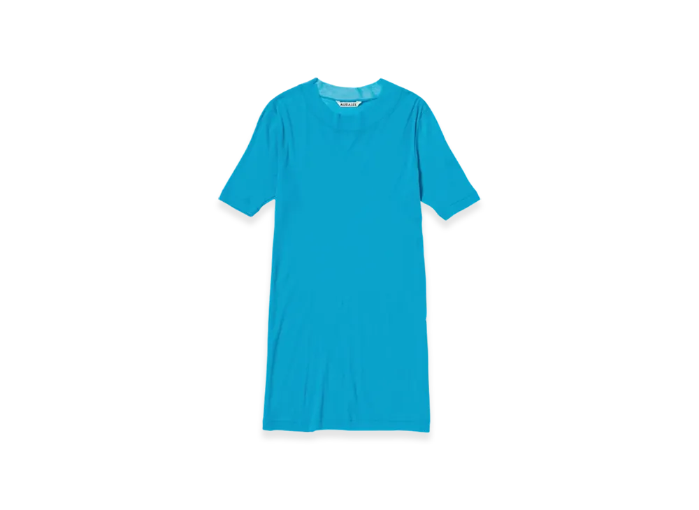 AURALEE Super High Gauge Sheer Rib T-Shirt "Turquoise Blue"