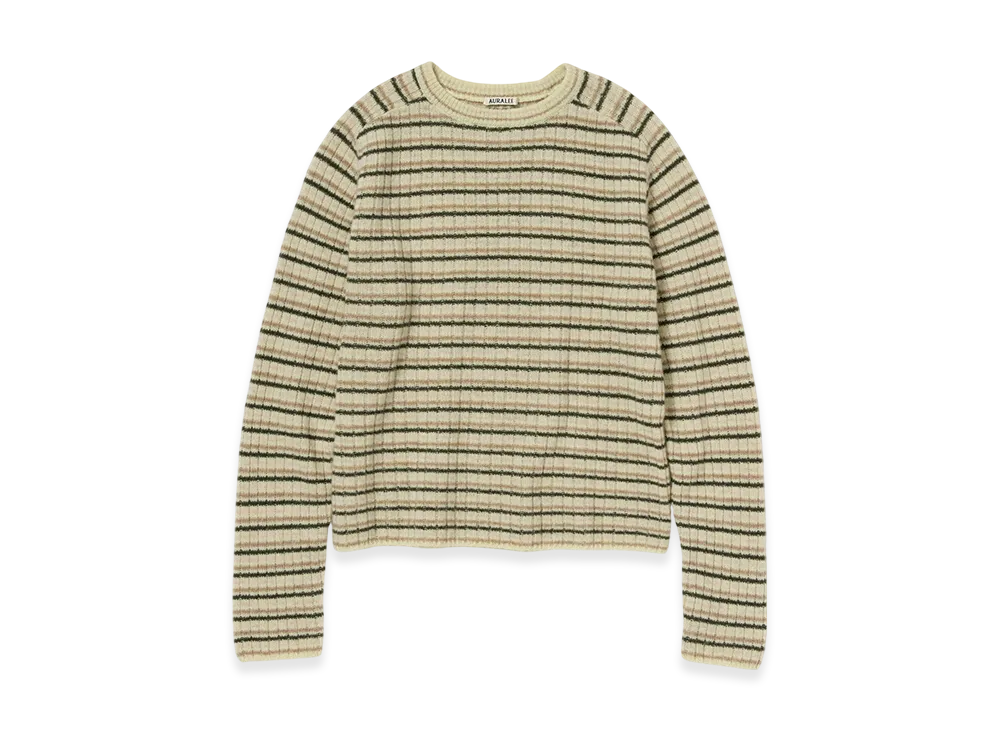 AURALEE Shetland Wool Cashmere Rib Knit P/O "Beige Stripe"