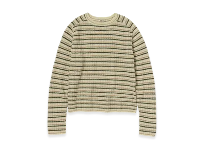 AURALEE Shetland Wool Cashmere Rib Knit P/O "Beige Stripe"