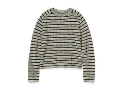 AURALEE Shetland Wool Cashmere Rib Knit P/O "Gray Stripe"