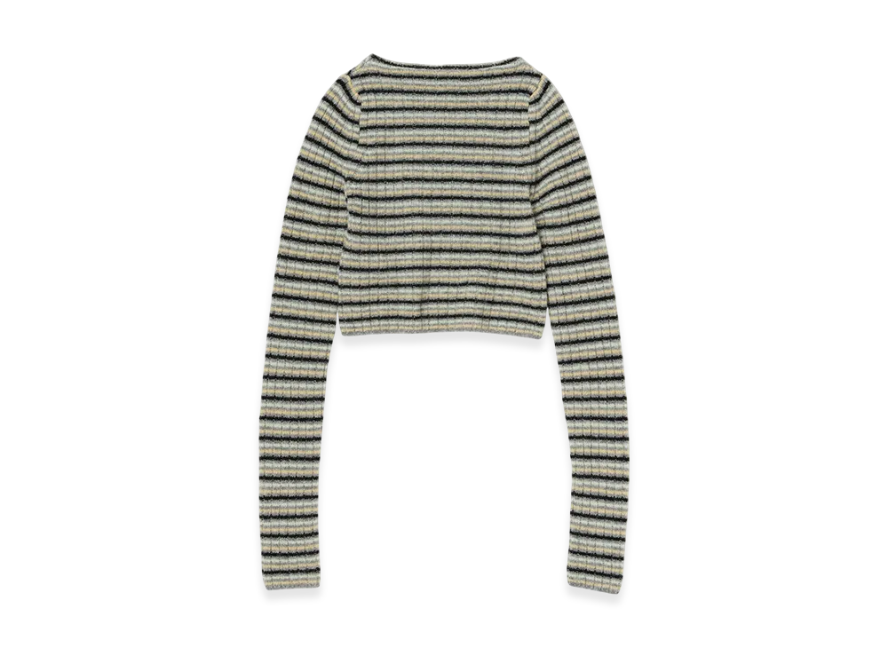 AURALEE Shetland Wool Cashmere Rib Knit Boat-Neck P/O "Beige Stripe"