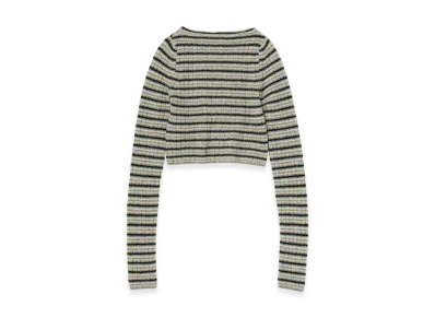 AURALEE Shetland Wool Cashmere Rib Knit Boat-Neck P/O "Beige Stripe"