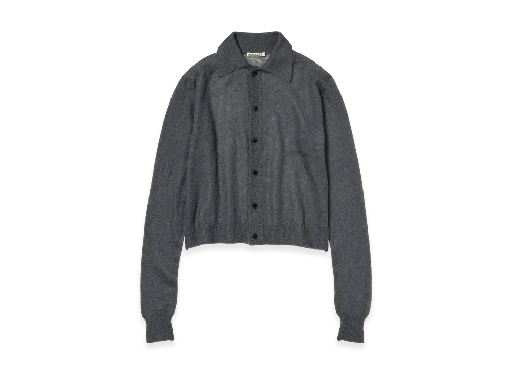 AURALEE Kid Mohair Sheer Knit Shirt Cardigan "Top Charcoal"