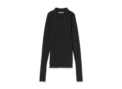 AURALEE Super Fine Wool High Gauge Rib Knit Polo "Top Charcoal"