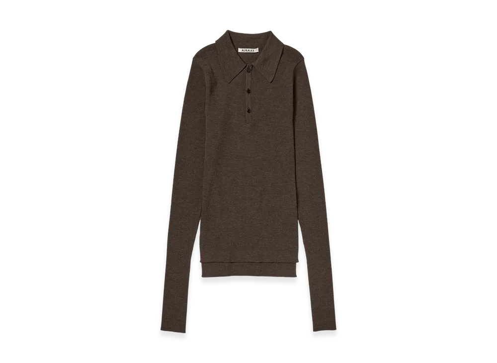 AURALEE Super Fine Wool High Gauge Rib Knit Polo "Top Brown"