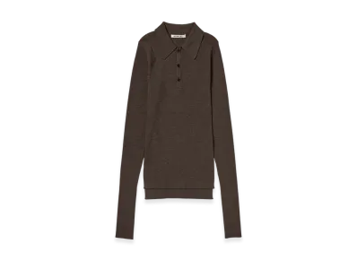AURALEE Super Fine Wool High Gauge Rib Knit Polo "Top Brown"