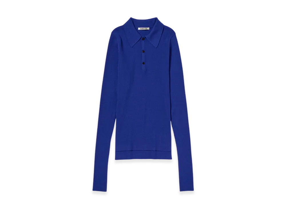AURALEE Super Fine Wool High Gauge Rib Knit Polo "Royal Blue"
