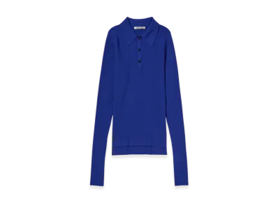 AURALEE Super Fine Wool High Gauge Rib Knit Polo "Royal Blue"