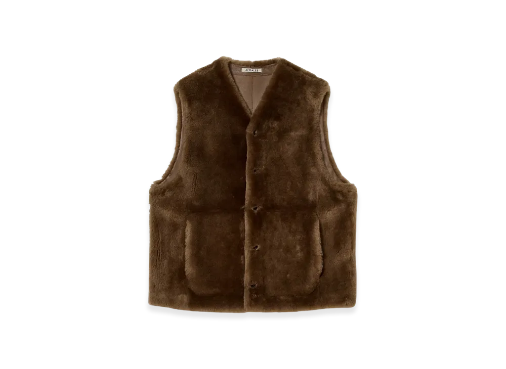 AURALEE Straight Merino Mouton Fur Vest "Brown"