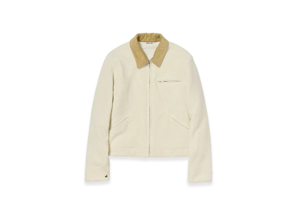 AURALEE Homespun Tweed Zip Blouson "Ivory White"