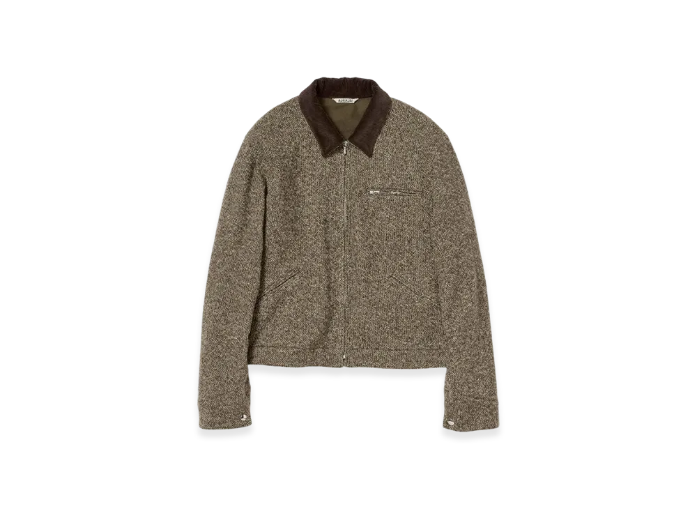AURALEE Homespun Tweed Zip Blouson "Brown"
