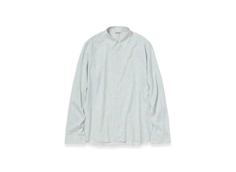 AURALEE Cotton Silk Stripe Double-Cuff Shirt "White"