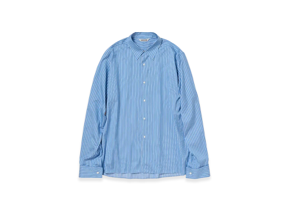 AURALEE Cotton Silk Stripe Double-Cuff Shirt "Blue"