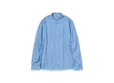 AURALEE Cotton Silk Stripe Double-Cuff Shirt "Blue"