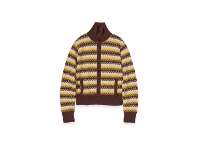 AURALEE Cashmere Jacquard Knit High-Neck Cardigan "Burgundy Yellow"