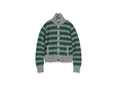 AURALEE Cashmere Jacquard Knit High-Neck Cardigan "Grey Green"