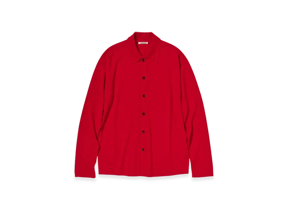 AURALEE High Twist Wool Knit Shirt Cardigan "Red"