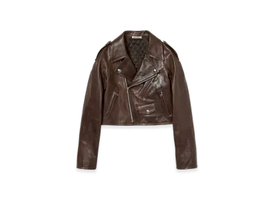 AURALEE Heavy Lamb Leather Cropped Riders Jacket "Dark Brown"