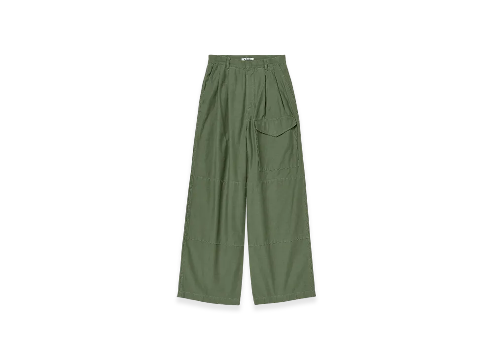 AURALEE Washed Baggy Satin Cargo Pants "Olive Green"