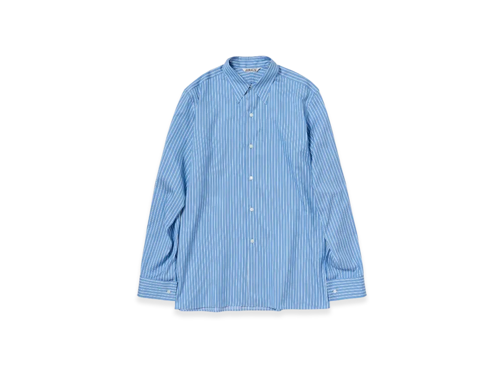AURALEE Cotton Silk Stripe Double-Cuff Shirt "Blue"