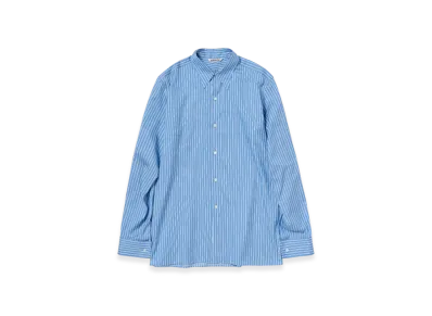 AURALEE Cotton Silk Stripe Double-Cuff Shirt "Blue"