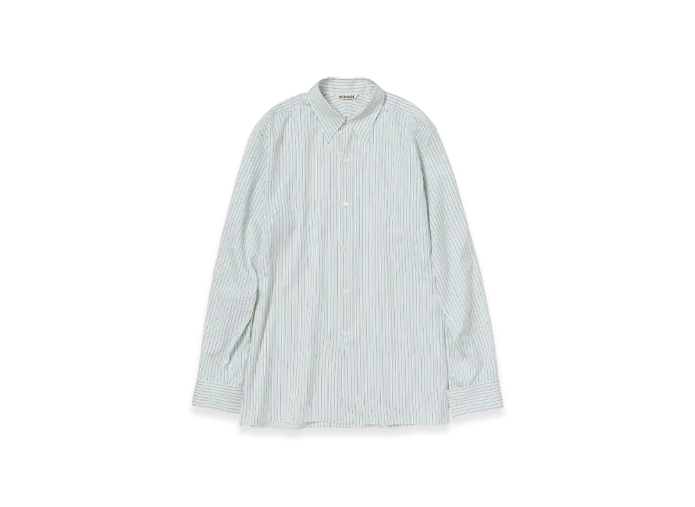 AURALEE Cotton Silk Stripe Double-Cuff Shirt "White"