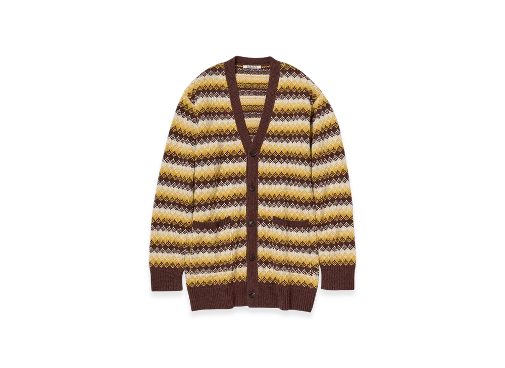 AURALEE Cashmere Jacquard Knit Long Cardigan "Burgundy Yellow"