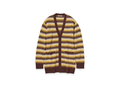 AURALEE Cashmere Jacquard Knit Long Cardigan "Burgundy Yellow"