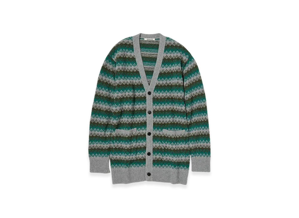 AURALEE Cashmere Jacquard Knit Long Cardigan "Grey Green"