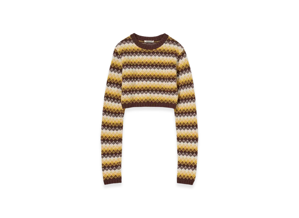 AURALEE Cashmere Jacquard Knit Cropped P/O "Burgundy Yellow"