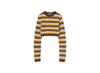 AURALEE Cashmere Jacquard Knit Cropped P/O "Burgundy Yellow"