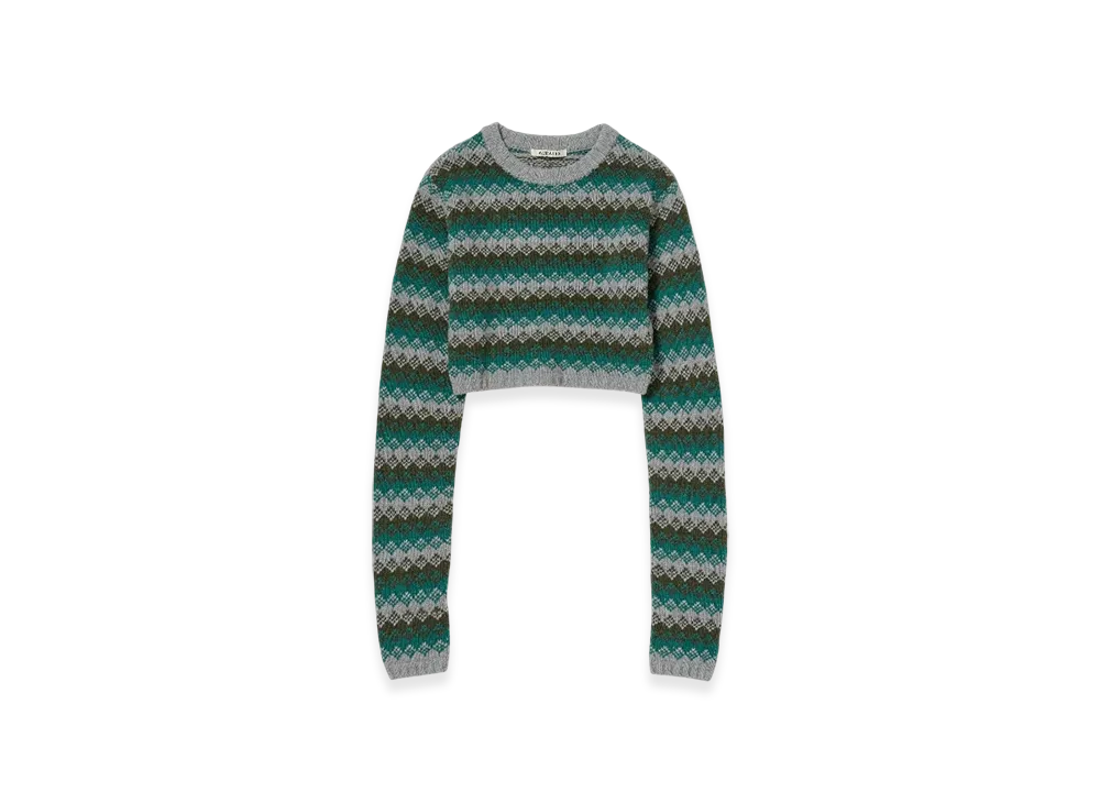AURALEE Cashmere Jacquard Knit Cropped P/O "Grey Green"