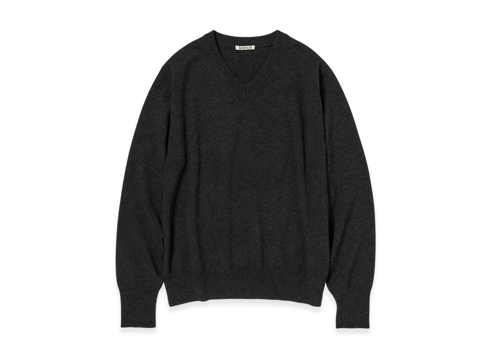 HIGH TWIST WOOL KNIT VーNECK P/O CHACOAL Wool V Neck