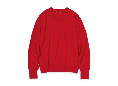 AURALEE High Twist Wool Knit V-Neck P/O "Red"