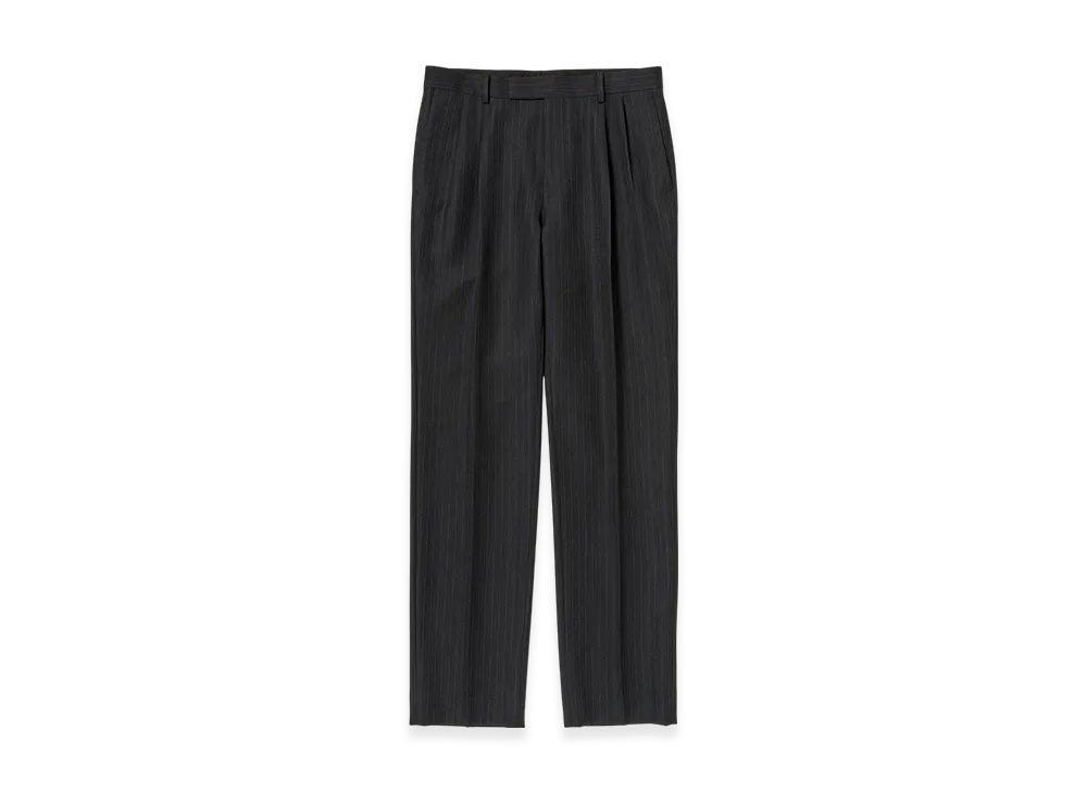 AURALEE Bluefaced Wool Two-Tuck Slacks "Charcoal Navy Stripe"