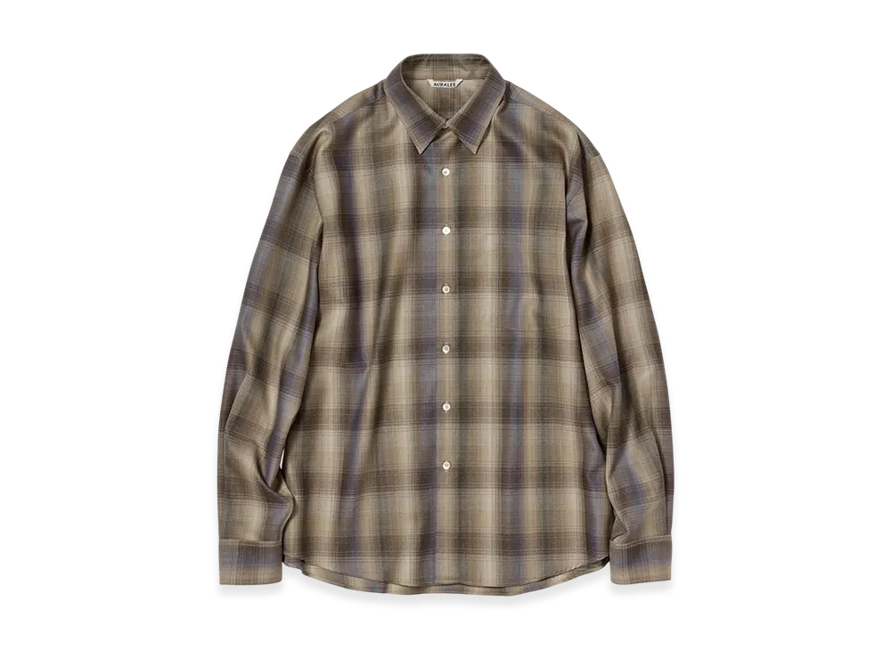 AURALEE Super Light Wool Check Shirt "Brown Blue Check"
