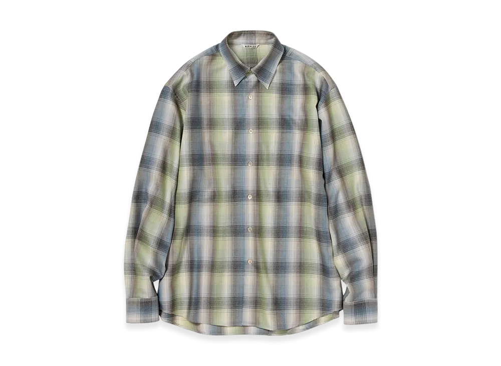 AURALEE Super Light Wool Check Shirt "Blue Green Check"