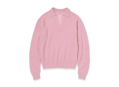 AURALEE Baby Suri Alpaca Sheer Knit Skipper Polo "Pink"