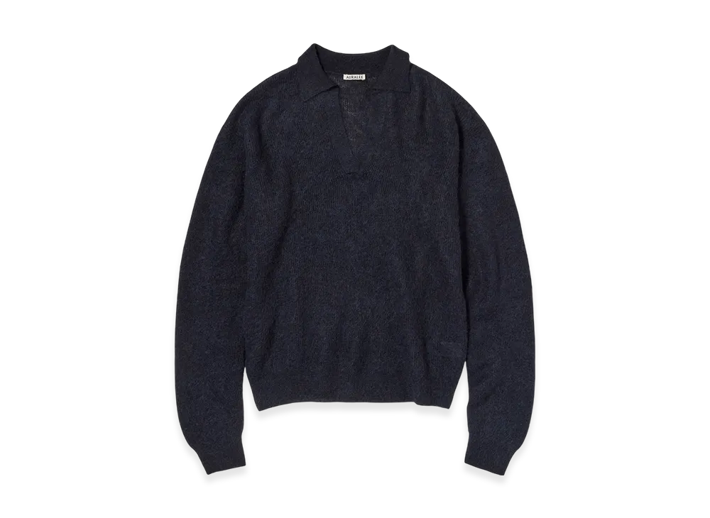 AURALEE Baby Suri Alpaca Sheer Knit Skipper Polo "Navy"