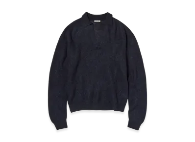 AURALEE Baby Suri Alpaca Sheer Knit Skipper Polo "Navy"