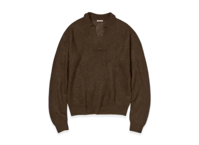 AURALEE Baby Suri Alpaca Sheer Knit Skipper Polo "Dark Brown"