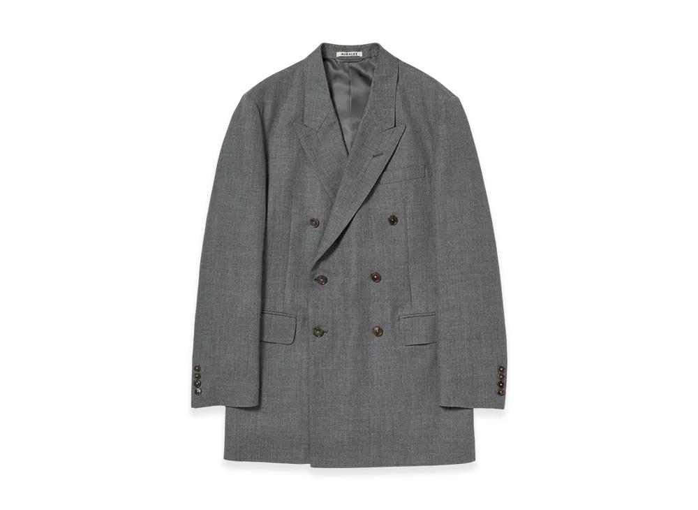 AURALEE Bluefaced Wool Double-Breasted Jacket "Gray Stripe"