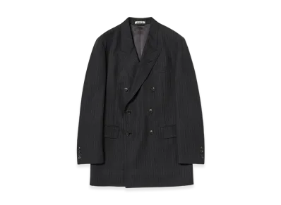 AURALEE Bluefaced Wool Double-Breasted Jacket "Charcoal Navy Stripe"