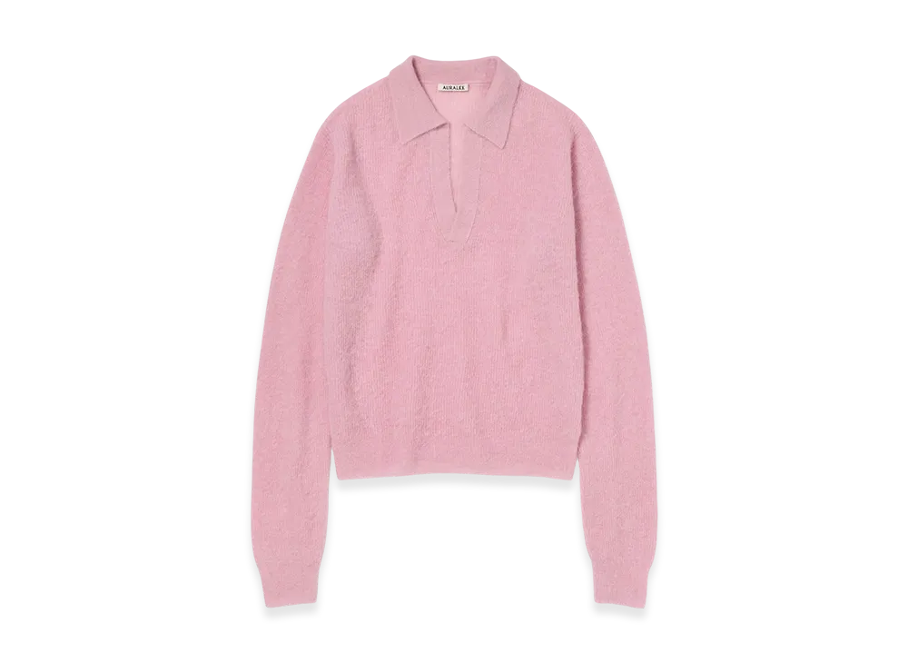 AURALEE Baby Suri Alpaca Sheer Knit Skipper Polo "Pink"