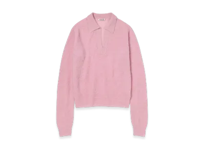 AURALEE Baby Suri Alpaca Sheer Knit Skipper Polo "Pink"
