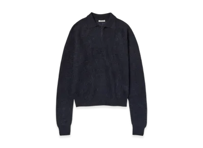 AURALEE Baby Suri Alpaca Sheer Knit Skipper Polo "Navy"