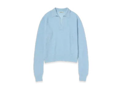 AURALEE Baby Suri Alpaca Sheer Knit Skipper Polo "Light Blue"