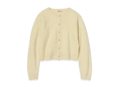 AURALEE Garment-Dyed Baby Alpaca Fur Knit Crew-Neck Cardigan "Ecru"