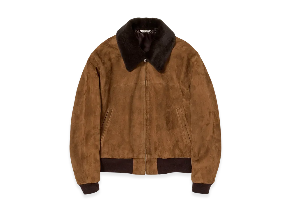 AURALEE Goat Suede Zip Blouson "Camel Brown"