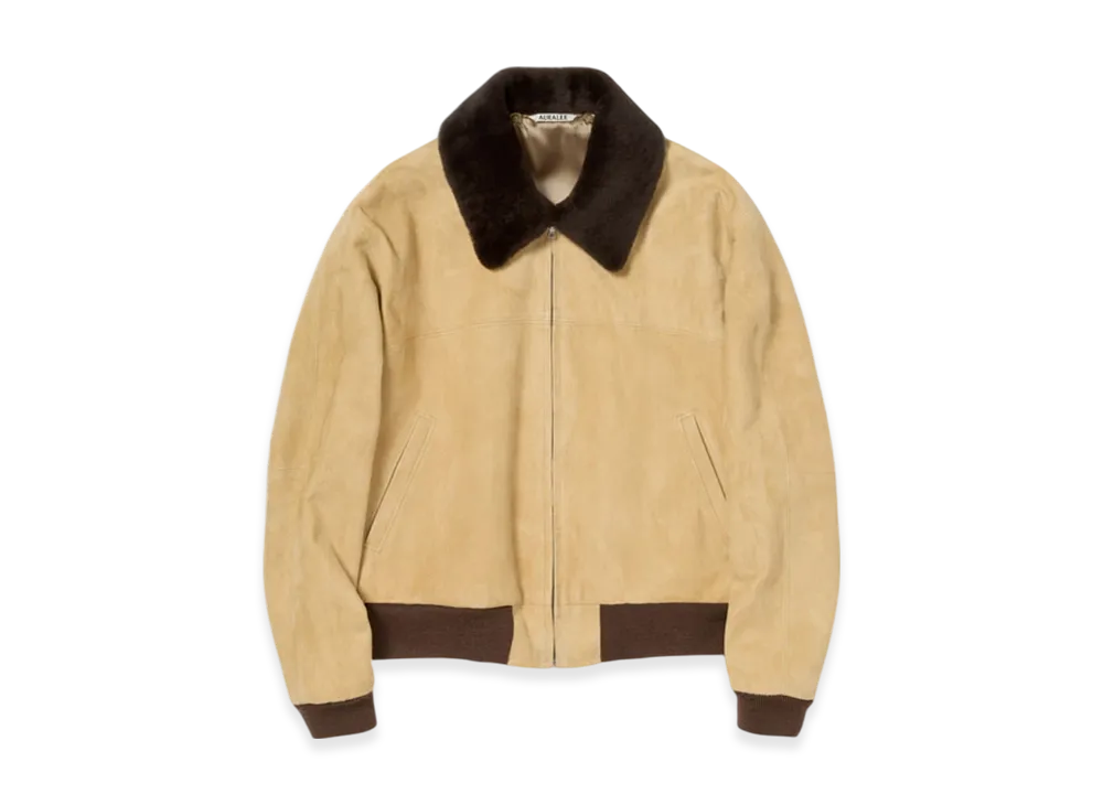 AURALEE Goat Suede Zip Blouson "Dusty Yellow"